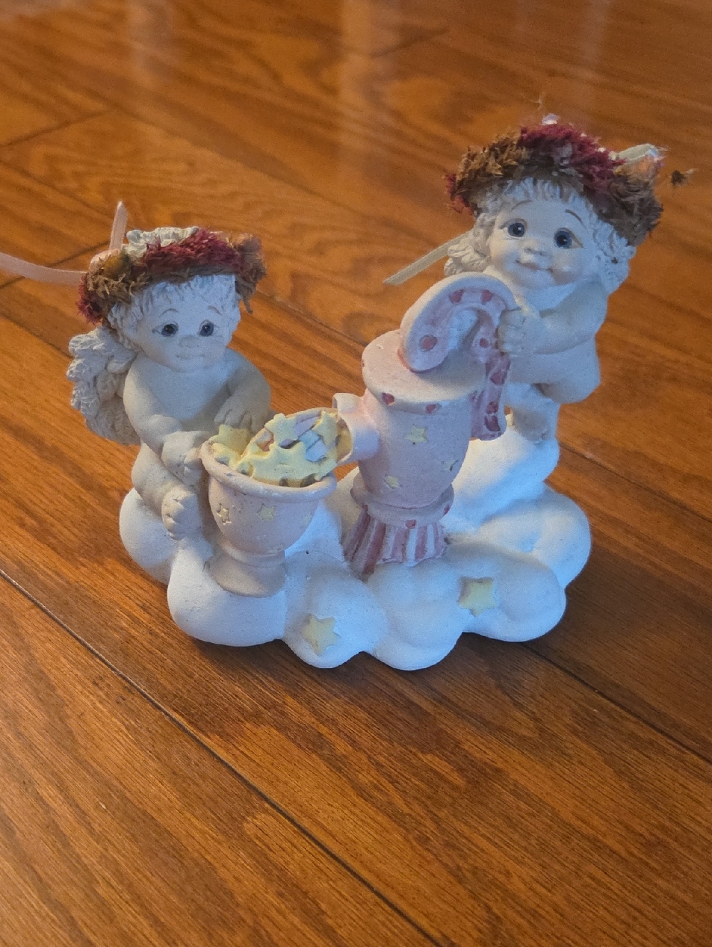 White Cherub Figurine Set with Pink Accents